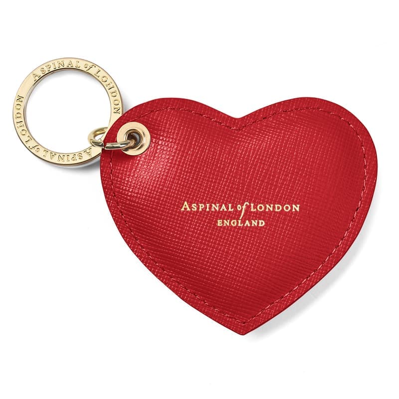 Aspinal of London Heart Key Ring in Scarlet Saffiano