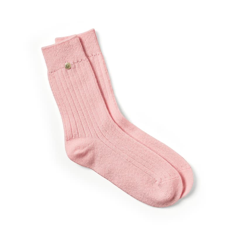Aspinal of London Rib Knit Cashmere Socks in Pale Pink Cashmere
