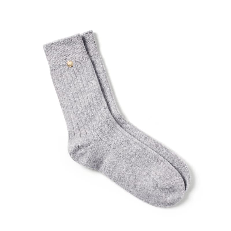 Aspinal of London Rib Knit Cashmere Socks in Mid Grey Melange Cashmere