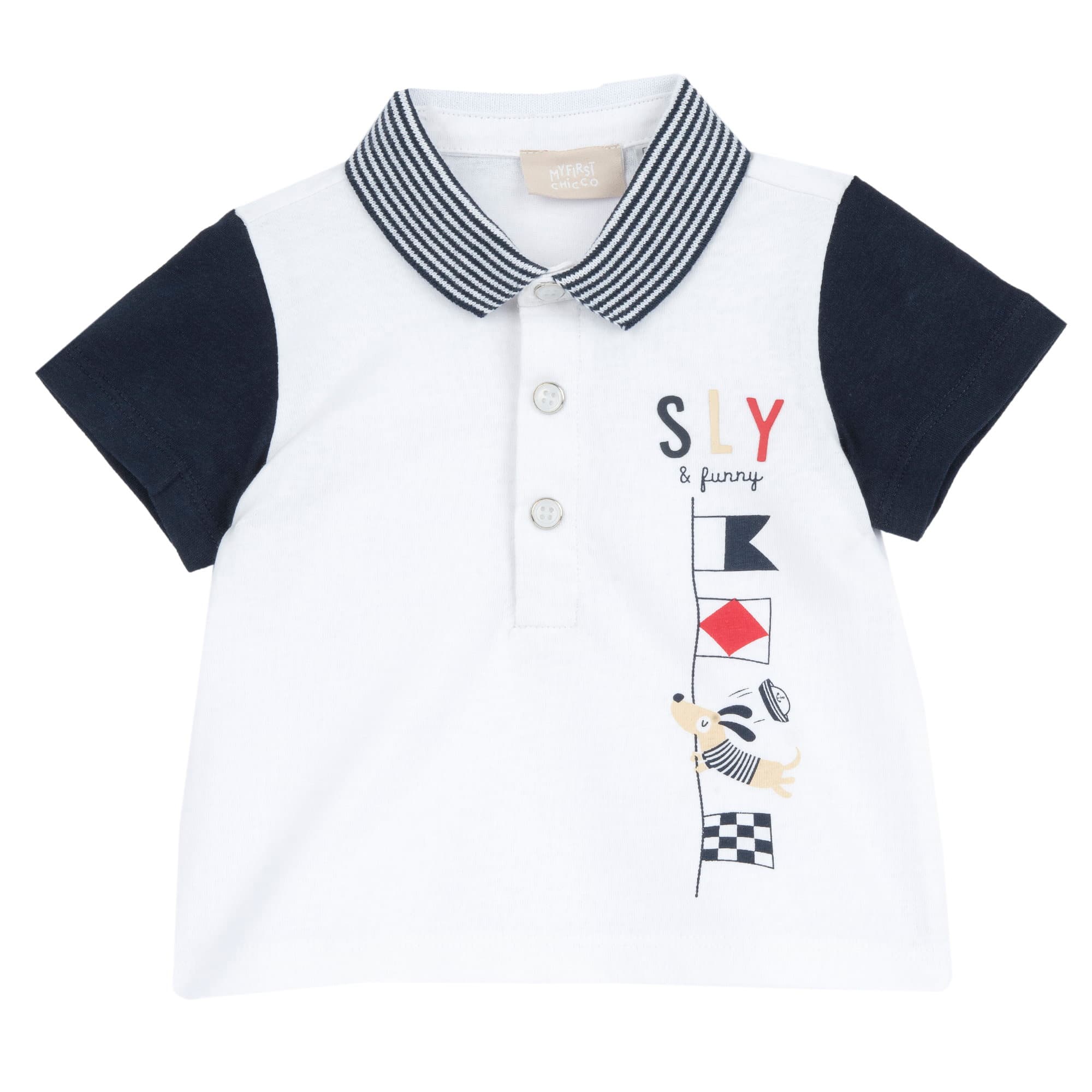 Tricou polo pentru copii Chicco, Alb cu albastru, 01919-70MFCO