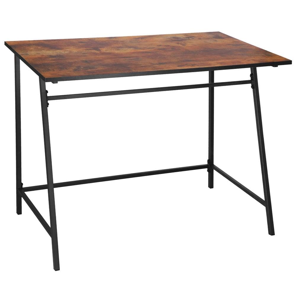 Birou tip masa laterala cadru otel stil industrial, 50x100x76 cm, design compact, maro