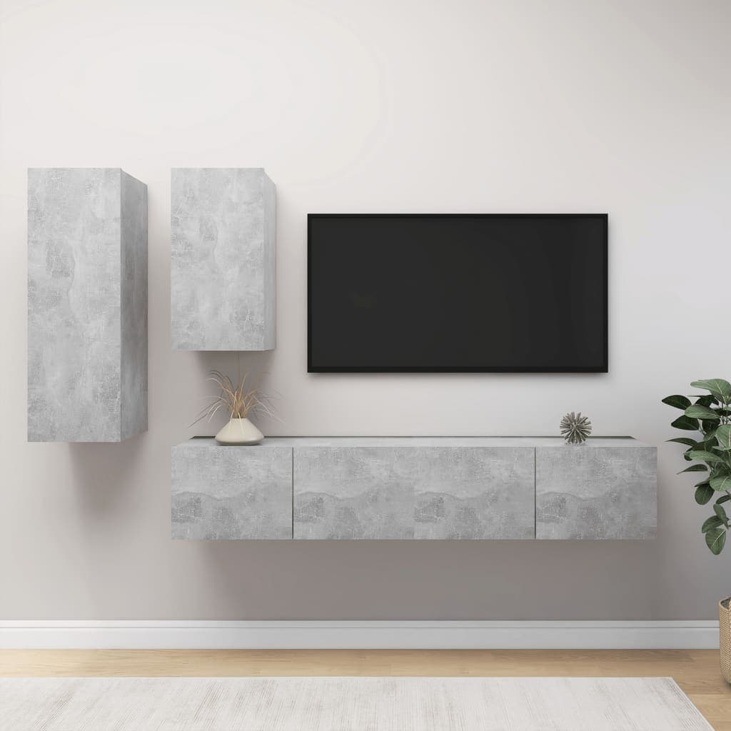 Gossi set de dulapuri tv, 4 piese, gri beton, lemn prelucrat