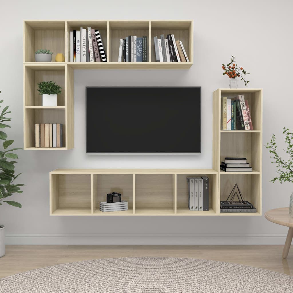 Gossi set dulap tv, 4 piese, stejar sonoma, lemn prelucrat