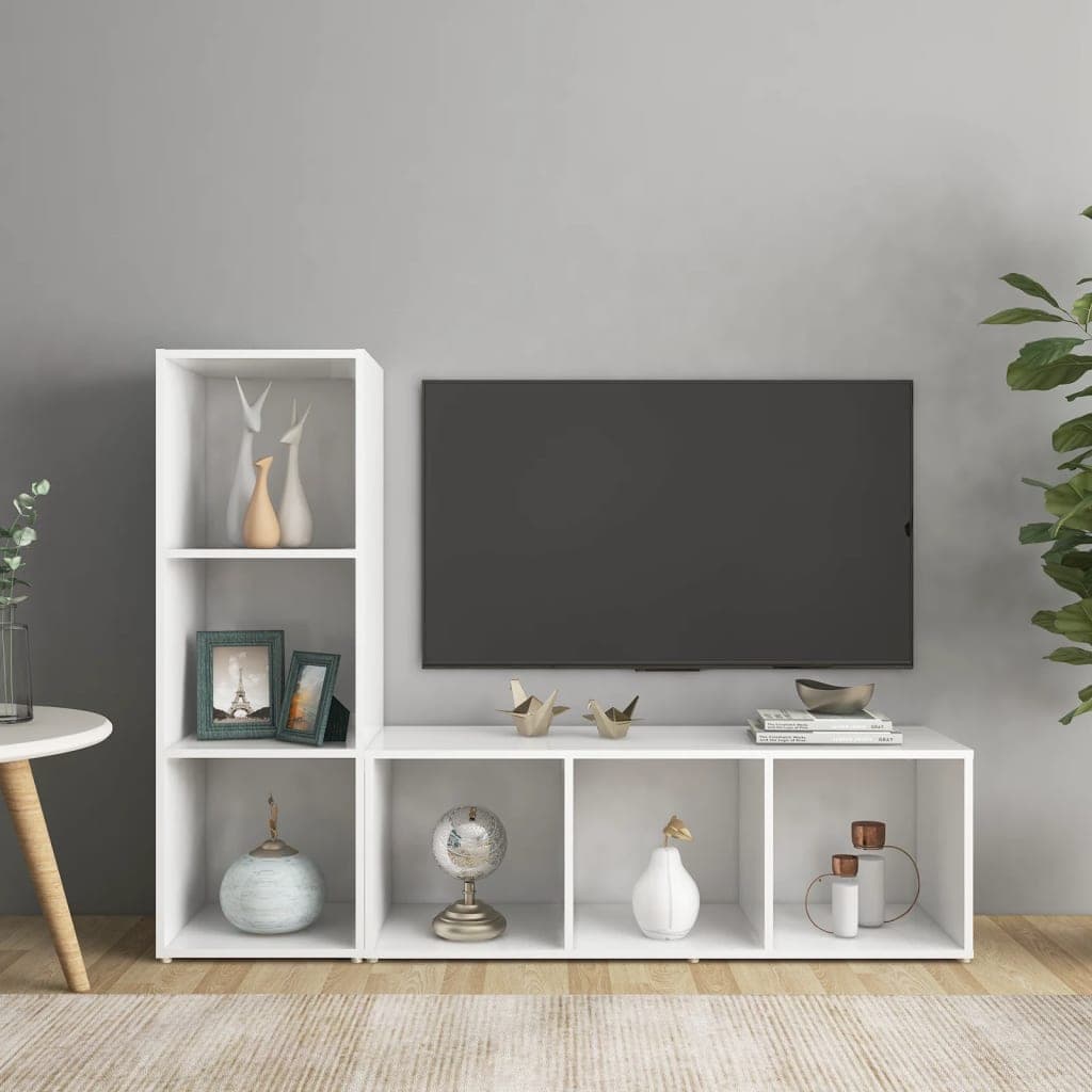 Gossi dulapuri tv, 2 buc., alb, 107x35x37 cm, lemn prelucrat