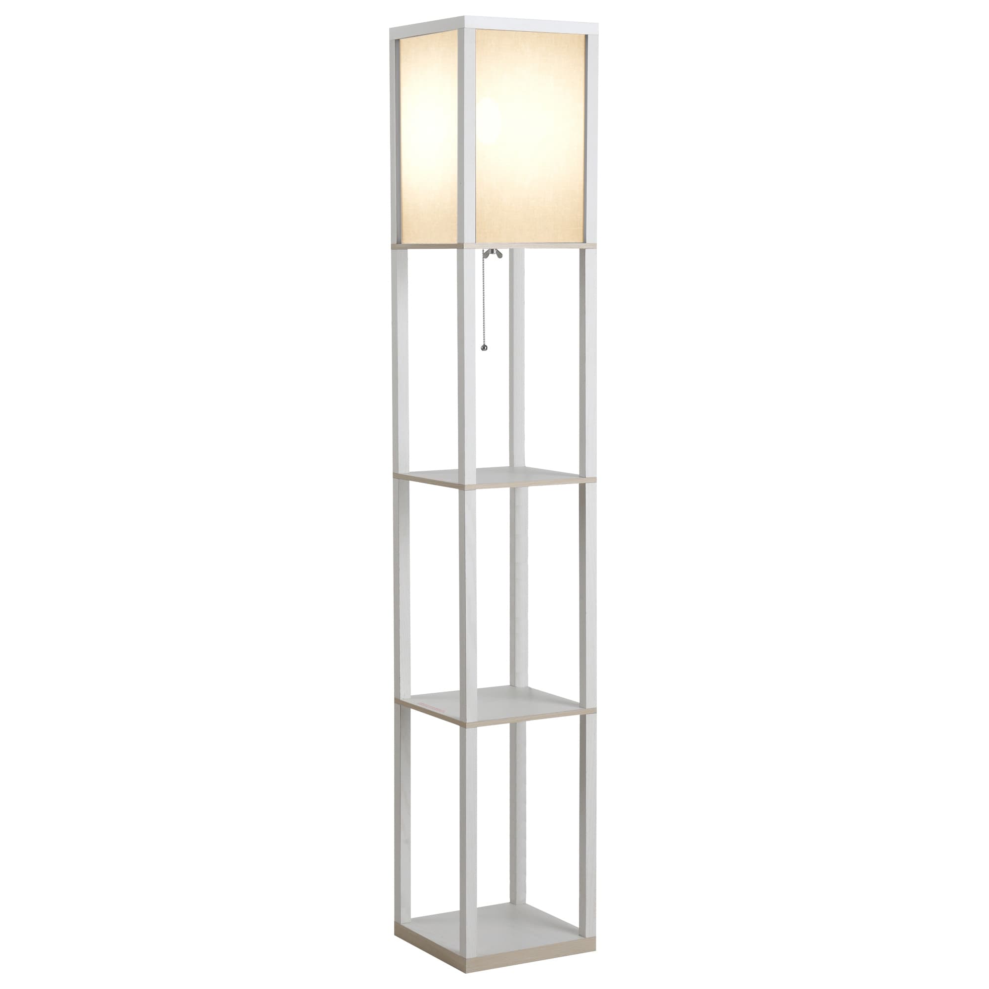 HOMCOM Lampă de Podea 40W cu 3 Rafturi Integrate și Comutator de Picior, Lampă Modernă din MDF și Acrilic, 26x26x160 cm, Alb | Aosom Romania