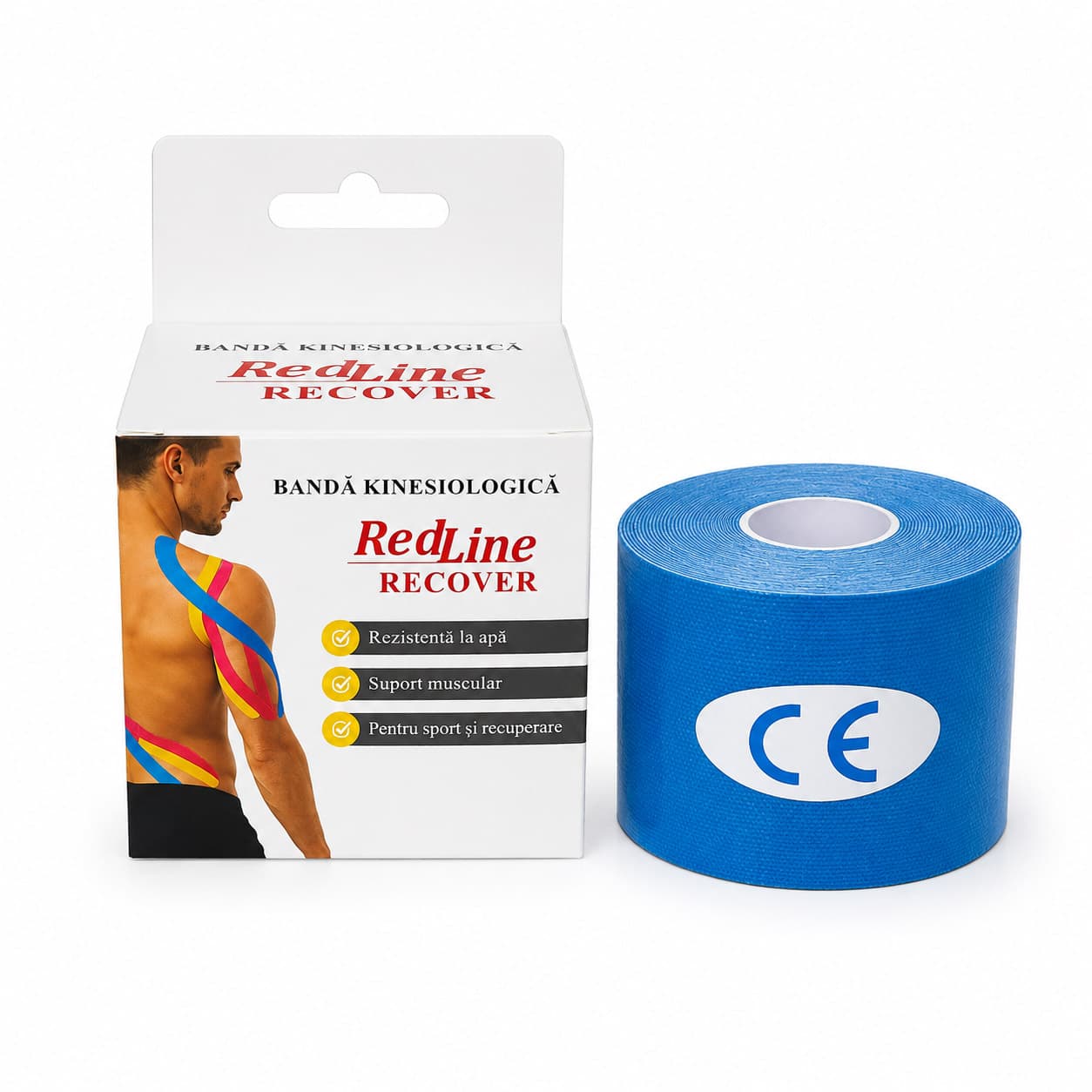 Banda Kinesiologica RedLine Recover Bleu, impermeabila, fara latex, 5 cm x 5 m