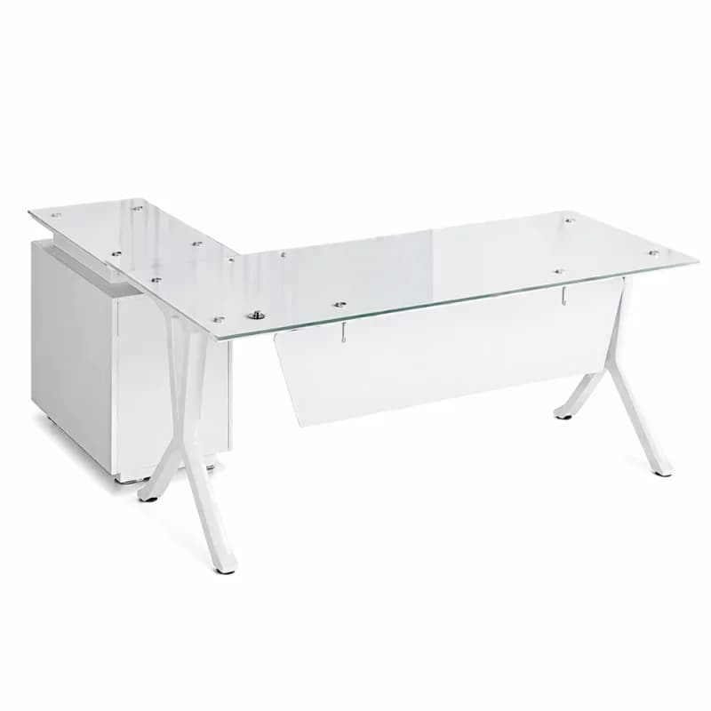Birou Evolution cu blat din sticla si dulap lateral fix - dimensiuni 1800*800*750 mm